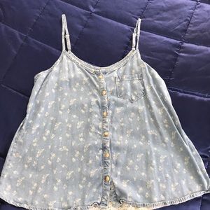 Denim and lace spaghetti strap tank top